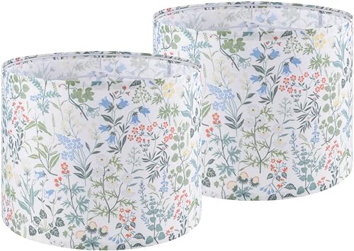 GO&SO Lamp Shades Set of 2,13" D x 10" H,Multicolored Floral Shade,Drum