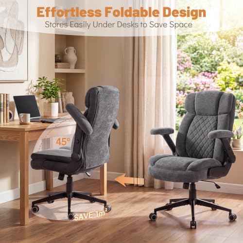 Blue Whale 400lbs Executive Office Chair with 5D Flip Armrests, Grey Fabric