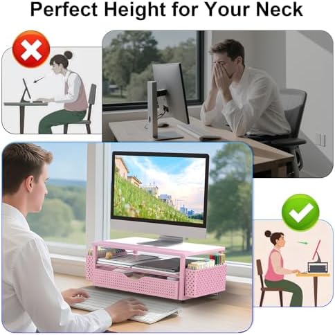 Spacrea Desk Organizers and Accessories, Printer Stand with Storage, Pink