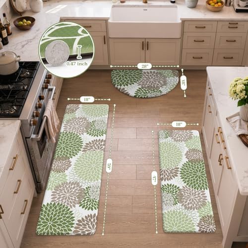 KIMODE Half Circle Anti Fatigue Mats for Kitchen Floor Rug Sets of 3