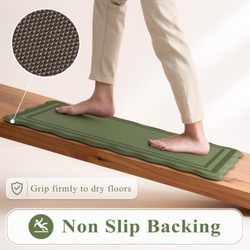 KIMODE Kitchen Mats for Floor Cushioned Anti Fatigue,Green Boho Home Decor
