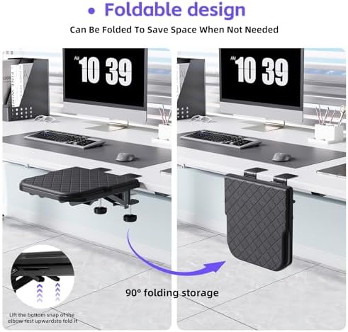 CABTE Ergonomics Desk Extender Tray, Table Mount Arm Wrist Rest Shelf, 90° Foldable Elbow Arm Support,Foldable, Computer Desk Extender Tray for Home and Office (Large Foldable)