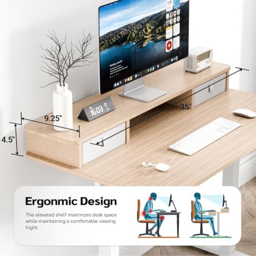 35" x 24" Electric Standing Desk with Dual Drawers, Light Walnut