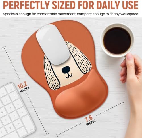 Ergonomic Mouse Pad with Wrist Rest, Gel Wrist Support, Brown Puppy