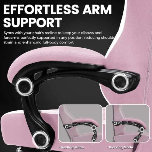GTPLAYER Gaming Chair Fabric with Pocket Spring Cushion, Big and Tall Gamings Chairs 350LBS High Back Computer Chair with Footrest for Adults Lumbar Support Swivel Game Chair for Office Pink
