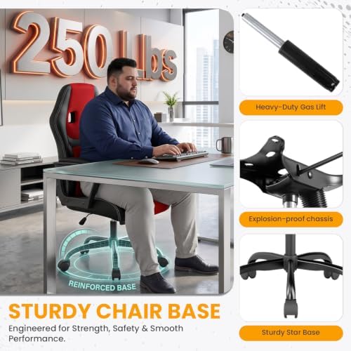 BestOffice Office Chair PC Gaming Chair Cheap Desk Chair Ergonomic PU Leather Executive Computer Chair Lumbar Support for Women, Men (Red)