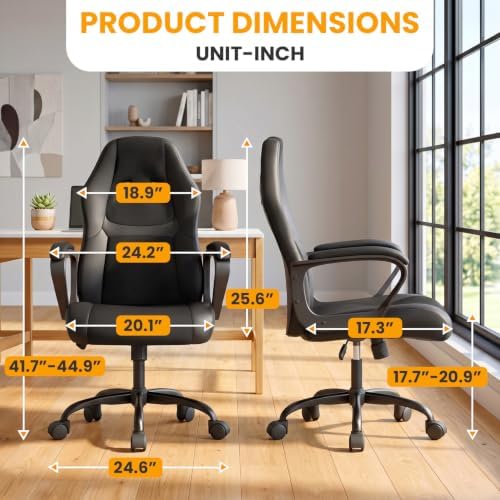 BestOffice Office Chair PC Gaming Chair Cheap Desk Chair Ergonomic PU Leather Executive Computer Chair Lumbar Support for Women, Men (Black)