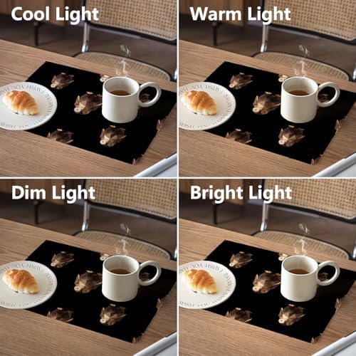 Cute Penguin Linen Placemats, Geometric Pattern Dark Bronze Penguins Table Mats for Table Washable Heat Insulation Thick Dining Mat, Indoor/Outdoor 12X18 in 4 Pcs