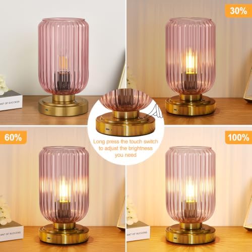 LightRound Cordless Table Lamp for Bedroom, Touch Stepless Dimmable