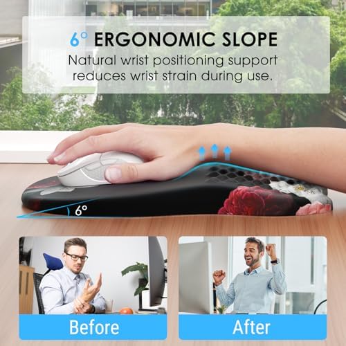 MROCO Ergonomic Mouse Pad with Wrist Support, 11.8 x 7.8 in, Black Flower