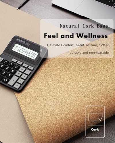 YSAGi Double-Sided Desk Pad, 35.4"x17" Leather Desk Mat, Eco Cork Desk Pad Protector,Large Mouse Pad,Waterproof Desk Blotter for Office/Home (Beige/Cork)