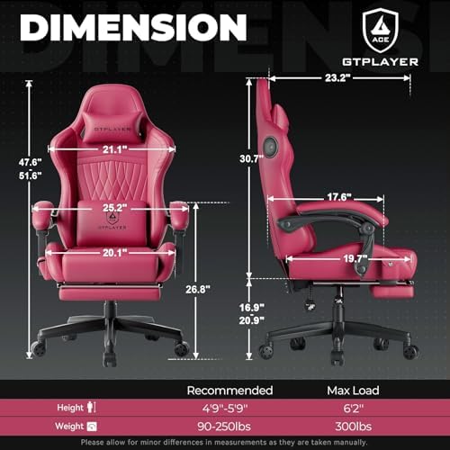 GTPLAYER ACE-PRO Music Gaming Chairs – Built-in Speakers, App Support & Bluetooth Control, Footrest & Pocket, Gamer Chair for Adults, Wine Red