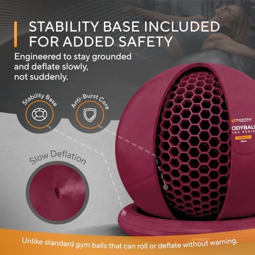 Yoga Ball Chair for Office Desk with Base - Ergonomic Balance & Stability Exercise Ball Seat for Adults - Active Sitting for Posture, Core & Back Pain Relief, Home Gym, Therapy, Pump