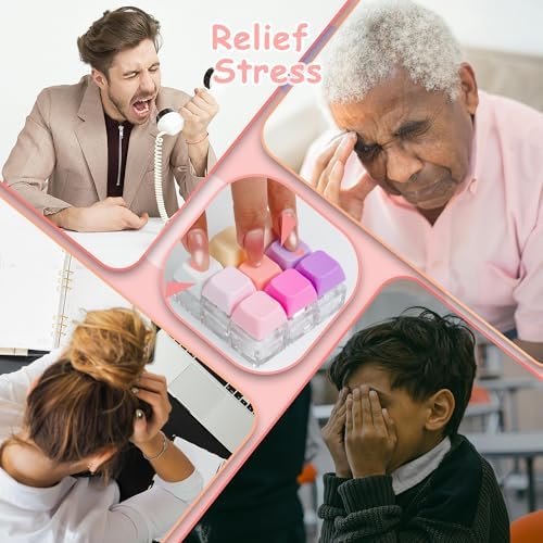 Keyboard Fidget Toy, Keyboard Fidget Keychain 9-in-1 Keyboard Decompression Button Finger Clicker Toys Stress Relief Fidget Gifts (9 Colors- Pink Purple)