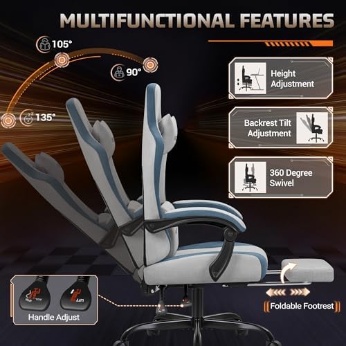 Homall Ergonomic Gaming Chair, High-Back Racing Style PC Chair, Grey