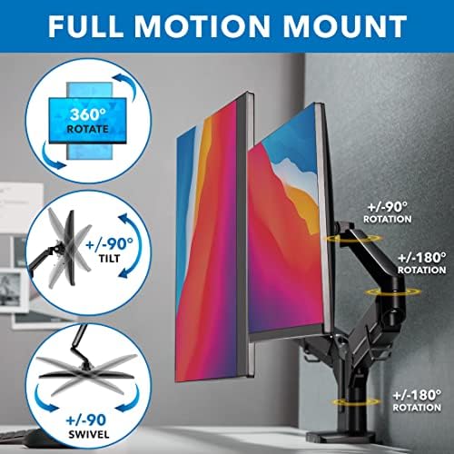 Mount-It Dual Monitor Arm Desk Mount, Low Profile Gas Spring, 17-32 in.