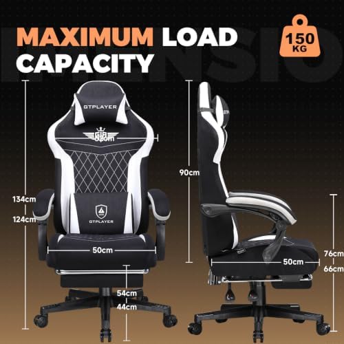 GTPLAYER Gaming Chair with Footrest, Ergonomic Office Chair 400lbs Heavy Duty, Big and Tall Computer Desk Chair with Lumbar Support and Headrest, Breathable Tech Fabric, 90-155° Recline Black