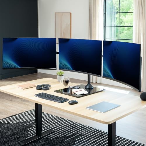 VIVO Black Triple Monitor Mount, Freestanding Triple Monitor Arm Stand for Desk with Glass Base, Heavy Duty Fully Adjustable Stand for 3 Screens up to 32 inches, Black, STAND-V332FG