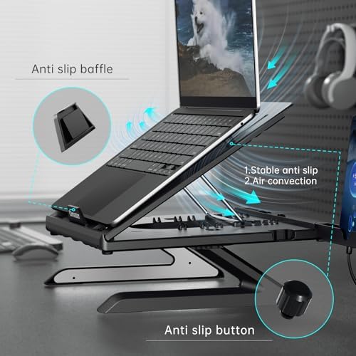 OImaster Laptop Stand for Desk, Ergonomic Adjustable & Foldable Portable Computer Stand with Heat-Vent, Laptop Riser Holder Compatible with MacBook Air Pro, 10-15.6 Inch Notebooks