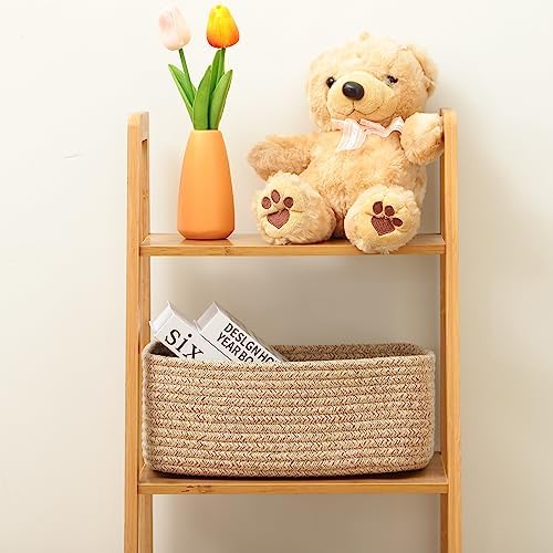MiniArk Small Storage Baskets for Organizing | Closet Organizer Bins | Shelf Toy Basket | Woven Rope Baskets | Cube Decorative Box | Shallow Basket | L11.5xW7.5xH4.7| Brown
