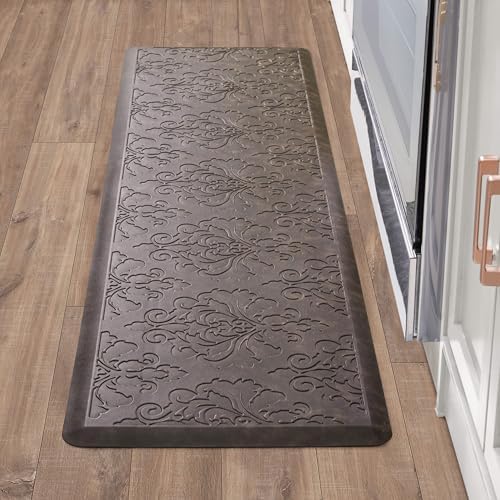 Chef Gear - Anti-Fatigue Wellness Kitchen Mat - Marni Design - Cushioned Comfort Chef Mat - Faux Leather - Cooking & Standing Relief -Skid-Resistant - Measures 17.5"x60" - Mocha
