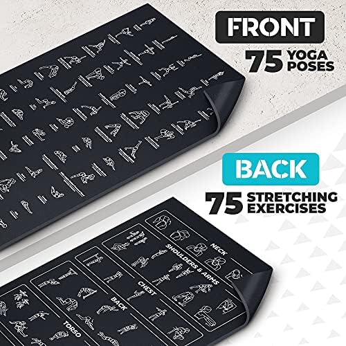 Instructional Yoga Mat with Carrying Strap: Cute Yoga Mat with 75 Illustrated Yoga Poses + 75 Easily-Followed Stretching Exercises - 1/4” Thick, Non-Toxic, Non-Slip Yoga Mats for Women and Men