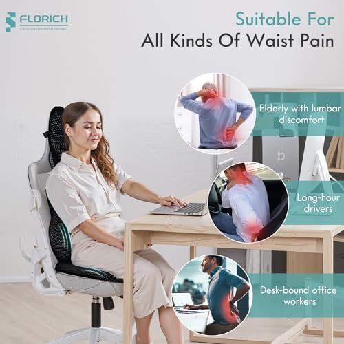 FLORICH Car Seat Cushion and Lumbar Support Pillow for Office Chair Car, Neck Headrest Pillow, Ergonomic Memory Foam, Pressure-Relieving Back Support for Car, Office Chair & Wheelchair – Deep Black