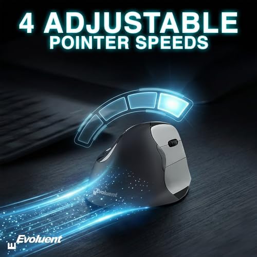 Evoluent – The World's Original Vertical Mouse – VMC Classic Wireless USB/Bluetooth Ergonomic Mouse Right Hand M-L, Sculpted Comfort, 4 Speeds, Non-Programmable Copy & Paste Buttons