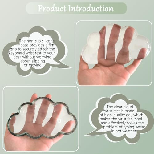 Gel Cloud Wrist Rest for Keyboard and Mouse Gradient Green Clear Keyboard Wrist Rest Transparent Ergonomic Cute Mouse Wrist Pad Silicone Non-Slip Wrist Pad for Computer Gaming Laptop Home Office