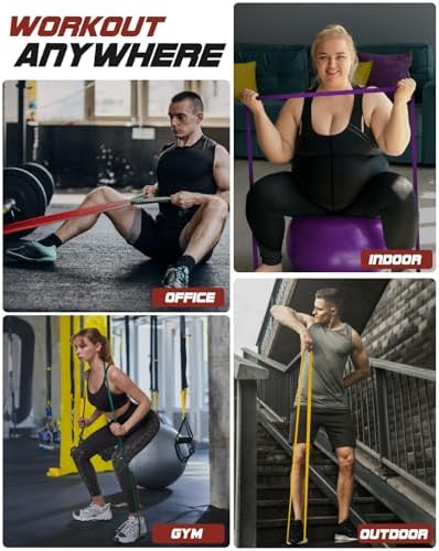 Fitense Resistance Bands Set - Pull Up Bands for Men Women, Exercise Bands Resistance with Door Anchor, Training Poster & Pouch for Body Stretching, Pull Up Assist