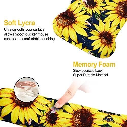 ToLuLu Keyboard Mouse Pad Wrist Rest Set, Gel Ergonomic Mouse Pads for Computer Laptop Office Home, Comfortable Mousepad Keyboard Wrist Support Memory Foam for Easy Typing Pain Relief, Nice Sunflower