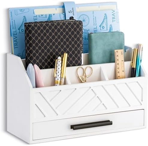 Desk Organizer with Drawer, Countertop Bill Mail Organizer and File Storage