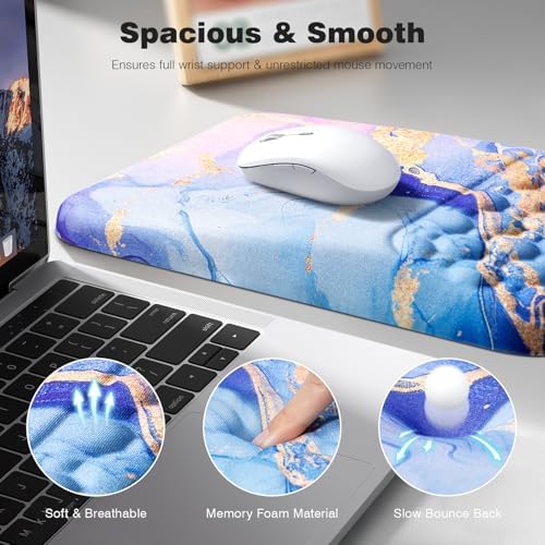 Ospelelf Mouse Pad with Wrist Rest Ergonomic Comfortable Pain Relief Mousepad Wrist Support for Computer Blue Marble