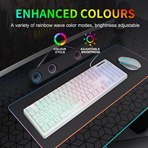 HUO JI White Gaming Keyboard USB Wired with Rainbow LED Backlit