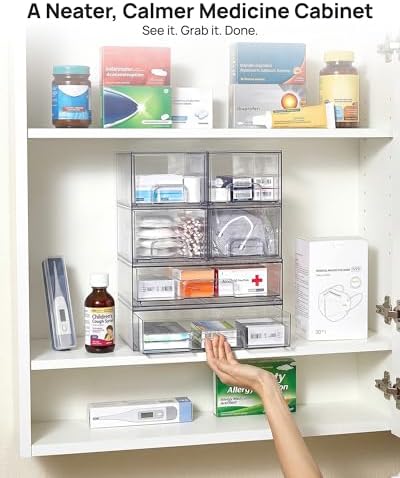 Vtopmart Stackable Storage Drawers Set of 6, Plastic Organizer Bins
