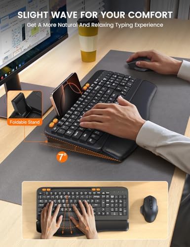 SABLUTE Ergonomic Wireless Keyboard and Mouse Combo with Wave Key