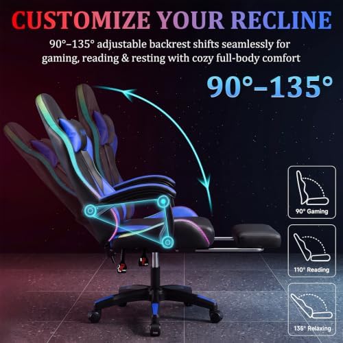 RGB Gaming Chair with Massage & Footrest, Built-in Speakers Chair