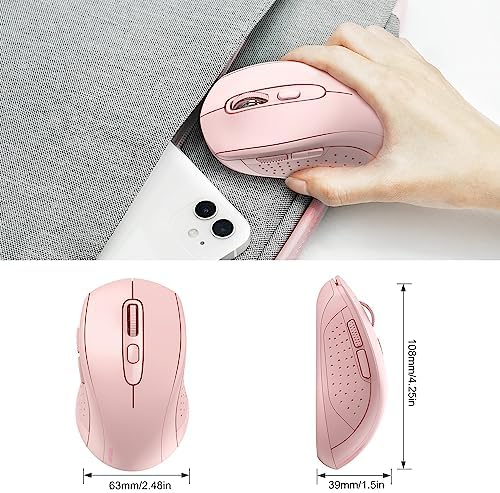 TECKNET 2-in-1 Bluetooth Mouse (BT 5.0/3.0+2.4Ghz), 6-Level 4000 DPI Pink