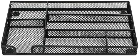 Annova Desk Drawer Organizer Tray for Office Organization - Metal Mesh - Storage Tray with Dividers for Pens, Desktop Accessories, Bathroom, Kitchen, Makeup and Office Supplies (Small, Black)
