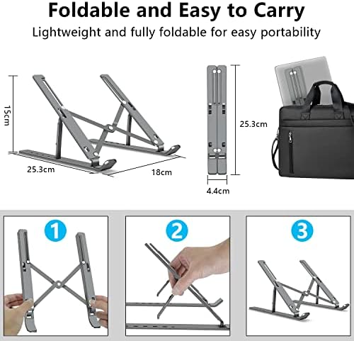 Laptop Stand, Aluminum Full Coverage Non-Slip Rubber Adjustable Ergonomic Portable Laptop Holder, Foldable Computer Stand 6 Angles Anti-Slip Riser Compatible with 4-17 inch