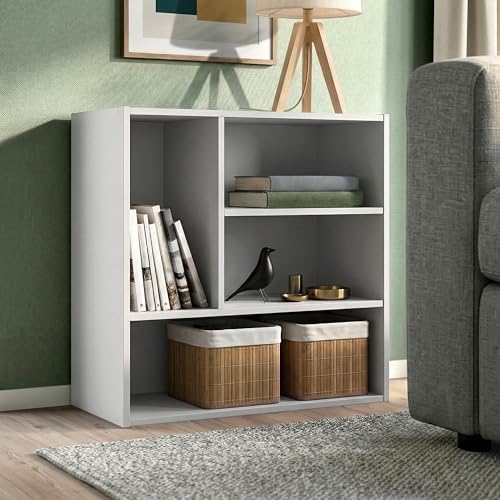 Homes: Inside + Out Apexa 4-Vertical Storage Organizer Shelves, Stackable Wood Bookcase for Organization, Dorm Teen Room Decor & Home Office, White