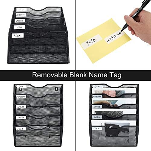 PAG-Mass Hanging Wall File Holder Mail Organizer Wall Mount Document Letter Rack, 5-Tier, Black