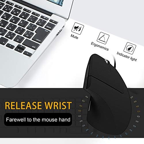 Wired Vertical Mouse, Optical Ergonomic Mouse with 4 Adjustable 800/1200/2000/3200, 5 Buttons USB Computer Mouse, Better for Large and Medium Sized Hands