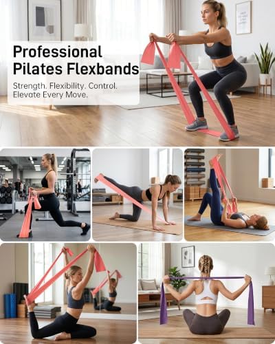 Renoj Pilates Flexbands, 5-Pack Latex-Free Resistance Bands Set – Exercise Bands for Pilates, Yoga, Stretching & Physical Therapy | Home Gym Equipment for Women & Men