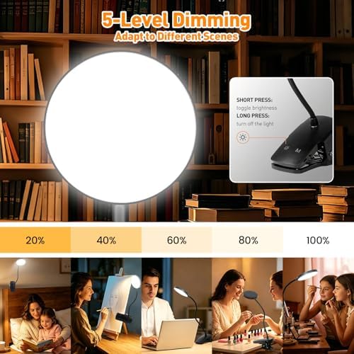 Cordless Rechargeable Clip On Desk Lamp Thick Flexible 360° Gooseneck