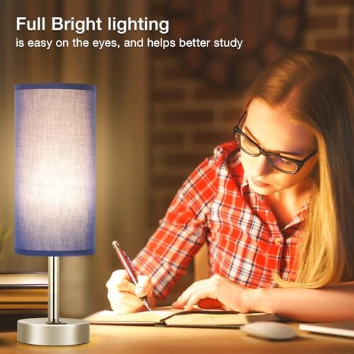 Blue Touch Table Lamp for Bedroom - Bedside Desk Lamp for College Dorm