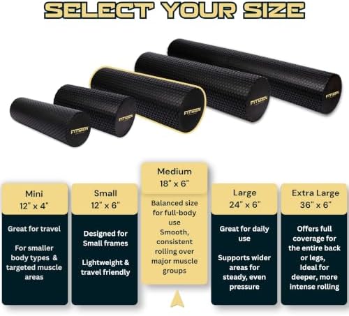 Foam Roller for Muscle Massage, Stiff Back Pain Relief, Physical Therapy, Deep Tissue, Exercise Equipment for Home Gym, Stress, Yoga, Pilates for the fit Citizen (Black, Medium 18 x 6 Inches)