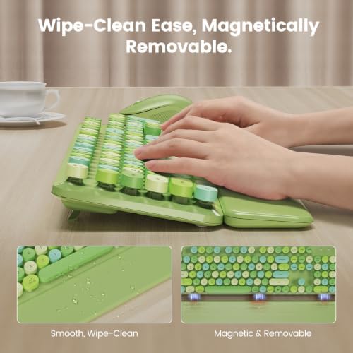 Wireless Keyboard and Mouse Combo, Magnetic Wrist Rest, Round Keycap, Green
