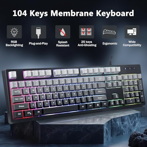 HUO JI Wired Gaming Keyboard with RGB LED Backlit, Floating Keys