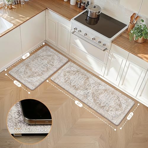 GENIMO Anti Fatigue Kitchen Mats for Floor 2PCS, Standing Rugs,BeigeTan